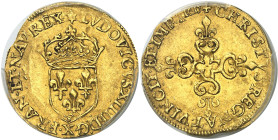 FRANCE / CAPÉTIENS - FRANCE / ROYAL
Louis XIII (1610-1643). Écu d’or au soleil, 1er type 1615, X, Amiens.
Av. LVDOVICVS. XIII. D: G. - (atelier) - F...