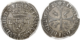 FRANCE / CAPÉTIENS - FRANCE / ROYAL
Louis XIII (1610-1643). Essai du liard d’argent par N. Briot, Frappe spéciale (SP) 1625, A, Paris.
Av. (à 6 h) L...