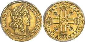 FRANCE / CAPÉTIENS - FRANCE / ROYAL
Louis XIII (1610-1643). Demi-louis d’or à la mèche longue et croisette 1642, A, Paris.
Av. LVD. XIII D. G. - FR....