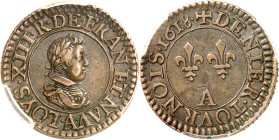 FRANCE / CAPÉTIENS - FRANCE / ROYAL
Louis XIII (1610-1643). Piéfort de poids double du denier tournois, 1er type, Frappe spéciale (SP) 1618, A, Paris...