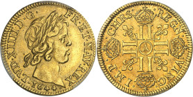 FRANCE / CAPÉTIENS - FRANCE / ROYAL
Louis XIV (1643-1715). Louis d’or à la mèche courte 1644, A, Paris.
Av. LVD. XIIII. D. G. FR. ET. NAV. REX. Tête...
