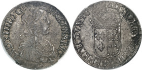 FRANCE / CAPÉTIENS - FRANCE / ROYAL
Louis XIV (1643-1715). Écu de Navarre à la mèche longue 16[58 ?], Saint-Palais.
Av. LVD. XIIII. D. G (différent)...