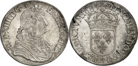 FRANCE / CAPÉTIENS - FRANCE / ROYAL
Louis XIV (1643-1715). Écu à la cravate, 2e émission par F. Warin 1683, 9, Rennes.
Av. LVD. XIIII. D. G. - FR. E...
