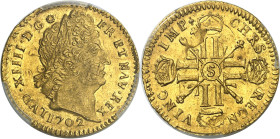 FRANCE / CAPÉTIENS - FRANCE / ROYAL
Louis XIV (1643-1715). Louis aux huit L et aux insignes, réformation 1702, S, Reims.
Av. LVD. XIIII. D. G (solei...