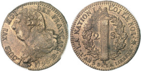 FRANCE / CAPÉTIENS - FRANCE / ROYAL
Constitution (1791-1792). 2 sols FRANÇAIS 1793 - An 5, BB, Strasbourg.
Av. LOUIS XVI ROI DES FRANÇAIS. Buste à g...