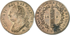 FRANCE / CAPÉTIENS - FRANCE / ROYAL
Constitution (1791-1792). 12 deniers FRANÇOIS, frappe sur flan épais 1791, 2d semestre - An 3, AA, Metz.
Av. LOU...