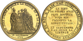 FRANCE / CAPÉTIENS - FRANCE / ROYAL
Constitution (1791-1792). Essai de Monneron au serment du Roi, par Dupré, en bronze doré, Frappe spéciale (SP) 17...