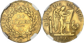 FRANCE - FRANCE
Convention (1792-1795). Louis d’or de 24 livres 1793 - L’an II, A, Paris.
Av. REPUBLIQUE FRANÇOISE/ (différent) L’AN (date) (différe...