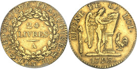 FRANCE - FRANCE
Convention (1792-1795). Louis d’or de 24 livres 1793 - L’an II, A, Paris.
Av. REPUBLIQUE FRANÇOISE/ (différent) L’AN (date) (différe...
