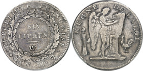 FRANCE - FRANCE
Convention (1792-1795). Écu de 6 livres FRANÇOISE, sans année grégorienne An II, 2d semestre (1794), W, Lille.
Av. REPUBLIQUE FRANÇO...