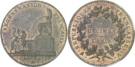 FRANCE - FRANCE
Convention (1792-1795). 5 décimes régénération 1793 - An 2, A, Paris.
Av. RÉGÉNÉRATION FRANÇAISE. Le doyen de la Convention, portant...