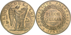 FRANCE - FRANCE
Convention (1792-1795). Essai au module de 2 sols, Frappe spéciale (SP) 1793, Paris.
Av. REGNE DE LA LOI. Le Génie gravant le mot CO...