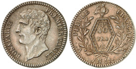 FRANCE - FRANCE
Consulat (1799-1804). Épreuve de 40 francs par Tiolier, revers PEUPLE FRANÇAIS, concours de l’An XI An 11 (1803), A, Paris.
Av. BONA...