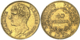 FRANCE - FRANCE
Consulat (1799-1804). 40 francs Bonaparte, Premier Consul An XI (1803), A, Paris.
Av. BONAPARTE PREMIER CONSUL. Tête nue à gauche, a...