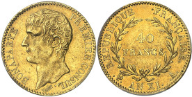 FRANCE - FRANCE
Consulat (1799-1804). 40 francs Bonaparte, Premier Consul An XI (1803), A, Paris.
Av. BONAPARTE PREMIER CONSUL. Tête nue à gauche, a...