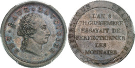 FRANCE - FRANCE
Consulat (1799-1804). Essai de perfectionnement des monnaies par Gengembre, à l’effigie de Lavoisier An 8 (1800), Paris.
Av. ANT. LA...