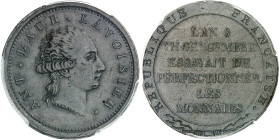 FRANCE - FRANCE
Consulat (1799-1804). Essai de perfectionnement des monnaies par Gengembre, à l’effigie de Lavoisier, Frappe spéciale (SP) An 8 (1800...