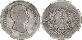 FRANCE - FRANCE
Premier Empire / Napoléon Ier (1804-1814). 2 francs calendrier révolutionnaire An 13 (1805), G, Genève.
Av. NAPOLEON EMPEREUR. Tête ...