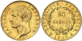 FRANCE - FRANCE
Premier Empire / Napoléon Ier (1804-1814). 20 francs tête nue, calendrier grégorien 1806, A, Paris.
Av. NAPOLEON EMPEREUR. Tête nue ...