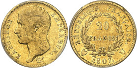 FRANCE - FRANCE
Premier Empire / Napoléon Ier (1804-1814). 20 francs type transitoire, grosse tête 1807, U, Turin.
Av. NAPOLEON EMPEREUR. Tête nue à...