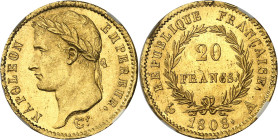 FRANCE - FRANCE
Premier Empire / Napoléon Ier (1804-1814). 20 francs République 1808, A, Paris.
Av. NAPOLEON EMPEREUR. Tête laurée à gauche, signatu...