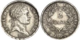 FRANCE - FRANCE
Premier Empire / Napoléon Ier (1804-1814). 2 francs République 1808, A, Paris.
Av. NAPOLEON EMPEREUR. Tête laurée à droite, au-desso...