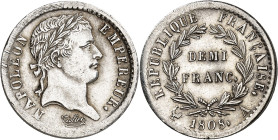 FRANCE - FRANCE
Premier Empire / Napoléon Ier (1804-1814). Demi-franc République 1808, A, Paris.
Av. NAPOLEON EMPEREUR. Tête laurée à droite, au-des...