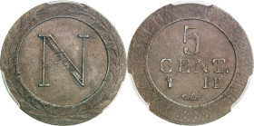 FRANCE - FRANCE
Premier Empire / Napoléon Ier (1804-1814). 5 centimes Napoléon Empereur 1808, BB, Strasbourg.
Av. Grande N dans une couronne de laur...