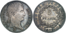 FRANCE - FRANCE
Premier Empire / Napoléon Ier (1804-1814). 5 francs Empire 1813, A, Paris.
Av. NAPOLEON EMPEREUR. Tête laurée à droite, signature BR...