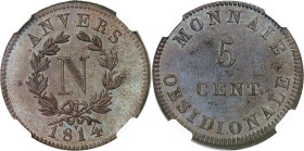 FRANCE - FRANCE
Premier Empire / Napoléon Ier (1804-1814). 5 centimes siège d’Anvers 1814 V, Anvers (atelier de l’arsenal).
Av. ANVERS. Grande N dan...