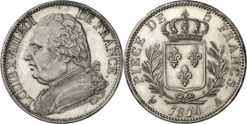 FRANCE - FRANCE
Louis XVIII (1814-1824). 5 francs buste habillé 1814, A, Paris.
Av. LOUIS XVIII ROI DE FRANCE. Buste habillé de Louis XVIII à gauche...