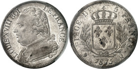 FRANCE - FRANCE
Louis XVIII (1814-1824). 5 francs buste habillé 1815, Q, Perpignan.
Av. LOUIS XVIII ROI DE FRANCE. Buste habillé de Louis XVIII à ga...