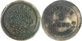 FRANCE - FRANCE
Louis XVIII (1814-1824). 5 centimes siège d’Anvers, J. L. G. N., sur flan de 10 centimes en laiton 1814, Anvers (atelier de l’arsenal...
