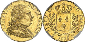 FRANCE - FRANCE
Louis XVIII (1814-1824). 20 francs buste habillé 1815, R, Londres.
Av. LOUIS XVIII - ROI DE FRANCE. Buste habillé à droite. 
Rv. PI...