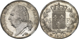 FRANCE - FRANCE
Louis XVIII (1814-1824). 5 francs buste nu 1824, L, Bayonne.
Av. LOUIS XVIII ROI DE FRANCE. Tête nue à gauche, au-dessous signature ...