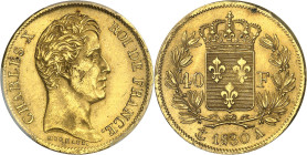 FRANCE - FRANCE
Charles X (1824-1830). 40 Francs, 2e type 1830, A, Paris.
Av. CHARLES X ROI DE FRANCE. Tête nue à droite, au-dessous signature MICHA...