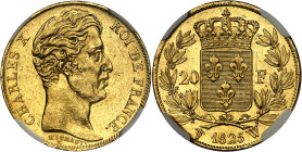 FRANCE - FRANCE
Charles X (1824-1830). 20 francs 1825, W, Lille.
Av. CHARLES X ROI DE FRANCE. Tête nue à droite, au-dessous signature MICHAUT et T c...
