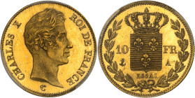 FRANCE - FRANCE
Charles X (1824-1830). Essai de 10 francs Or par Tiolier, Frappe spéciale (SP) ND (1824), A, Paris.
Av. CHARLES X - ROI DE FRANCE. T...