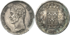 FRANCE - FRANCE
Charles X (1824-1830). 1 franc 1830, B, Rouen.
Av. CHARLES X ROI DE FRANCE. Tête nue à gauche, au-dessous signature MICHAUT et T. 
...
