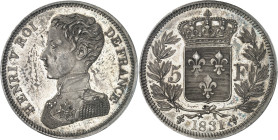 FRANCE - FRANCE
Henri V (1820-1883). 5 francs, Frappe spéciale (SP) 1831, Bruxelles (Würden).
Av. HENRI V ROI DE FRANCE. Buste en uniforme à gauche ...