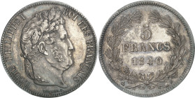 FRANCE - FRANCE
Louis-Philippe Ier (1830-1848). 5 francs, IIe type Domard 1840, B, Rouen.
Av. LOUIS PHILIPPE I ROI DES FRANÇAIS. Tête laurée à droit...