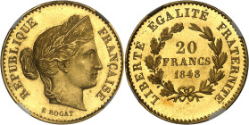 FRANCE - FRANCE
IIe République (1848-1852). Essai de 20 francs en Or, concours de 1848, par Rogat, Flan bruni (PROOF) 1848, Paris.
Av. REPUBLIQUE FR...