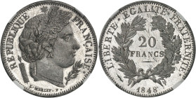 FRANCE - FRANCE
IIe République (1848-1852). Épreuve de 20 francs Cérès, concours de Merley 1848, A, Paris.
Av. RÉPUBLIQUE - FRANÇAISE. Tête de la Ré...