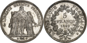 FRANCE - FRANCE
IIe République (1848-1852). 5 francs Hercule 1849, A, Paris.
Av. LIBERTÉ ÉGALITÉ FRATERNITÉ. Hercule entre la Liberté et l’Égalité ;...
