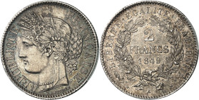 FRANCE - FRANCE
IIe République (1848-1852). 2 francs Cérès 1849, A, Paris.
Av. RÉPUBLIQUE FRANÇAISE. Tête de la République à gauche en Cérès, sous u...