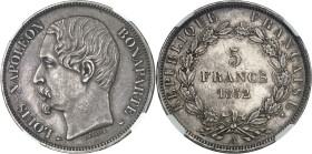 FRANCE - FRANCE
IIe République (1848-1852). 5 francs J. J. BARRE, 2e épreuve, tranche en relief 1852, A, Paris.
Av. (différent) LOUIS-NAPOLEON BONAP...