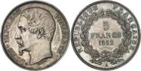 FRANCE - FRANCE
IIe République (1848-1852). Épreuve de 5 francs Louis-Napoléon Bonaparte, tranche lisse, Flan bruni (PROOF) 1852, A, Paris.
Av. (dif...