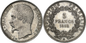 FRANCE - FRANCE
IIe République (1848-1852). 5 francs Louis-Napoléon Bonaparte 1852, A, Paris.
Av. (différent) LOUIS-NAPOLEON BONAPARTE (différent). ...