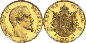 FRANCE - FRANCE
Second Empire / Napoléon III (1852-1870). 50 francs tête nue 1857, A, Paris.
Av. NAPOLEON III EMPEREUR. Tête nue à droite, au-dessou...