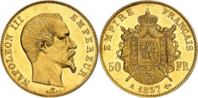 FRANCE - FRANCE
Second Empire / Napoléon III (1852-1870). 50 francs tête nue 1857, A, Paris.
Av. NAPOLEON III EMPEREUR. Tête nue à droite, au-dessou...
